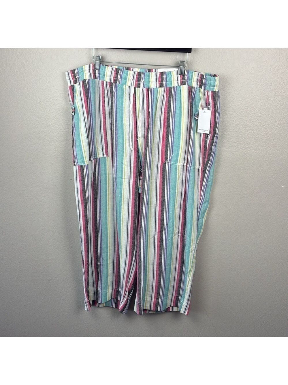 Westbound The Island Crop Pants Linen Straight Leg Stripes Cargo Pockets 3X NEW